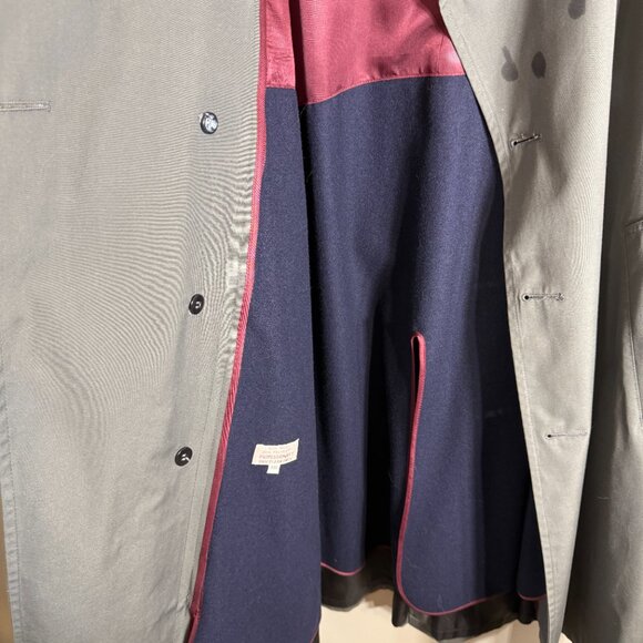 Hart Schaffner Marx Belted Trench Coat Men 44R Gray Wool Removable Lining Preppy - Picture 14 of 16